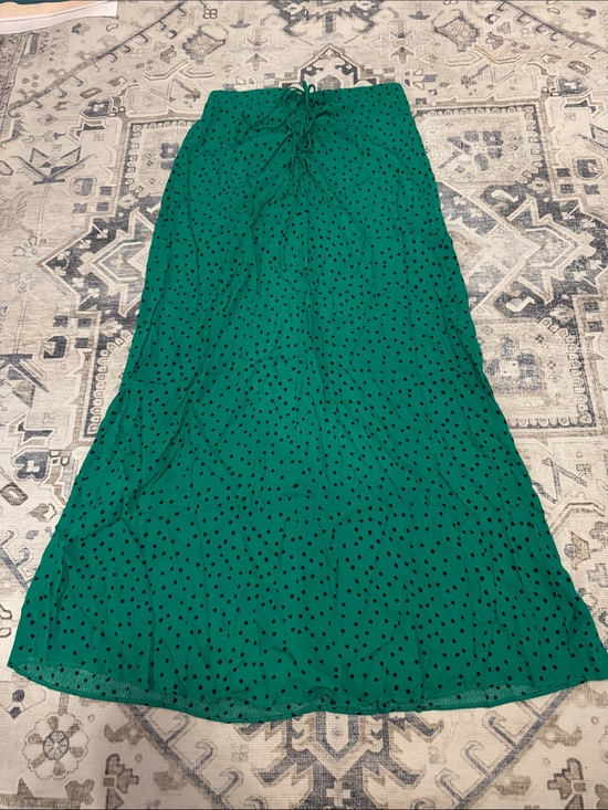Mango Dresses & Skirts - MNG Mango Green Black Polka Dot Lace Up Maxi Skirt Size M